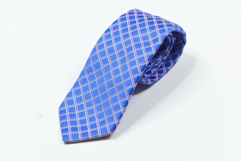 Thomas Pink Neck Tie Mens Blue Pink Check 100% Silk Classic